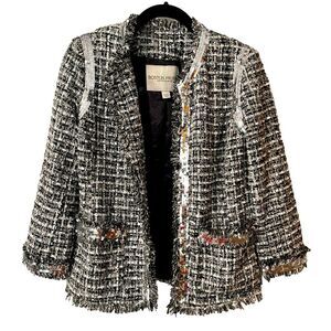 Boston Proper Size 4 Black & White Silver Sequins Shimmer Tweed Parisian Jacket